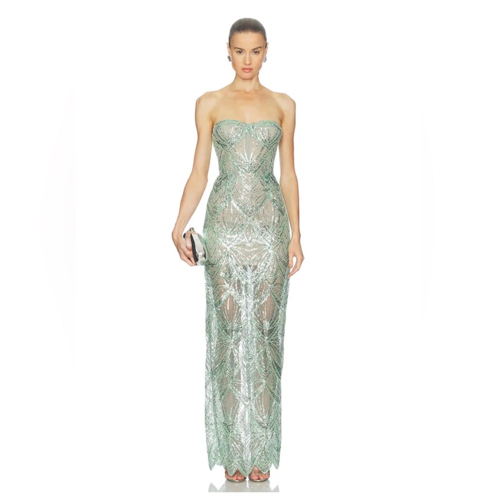 Bronx and Banco Strapless Mint Sequin Maxi Dress